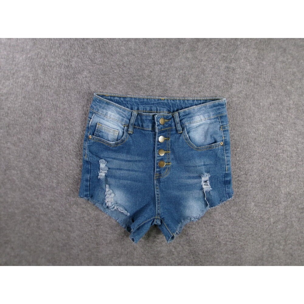 Shein Cut Off Shorts Women Small Blue Jorts Button Fly Distressed Biker Y2K Raw